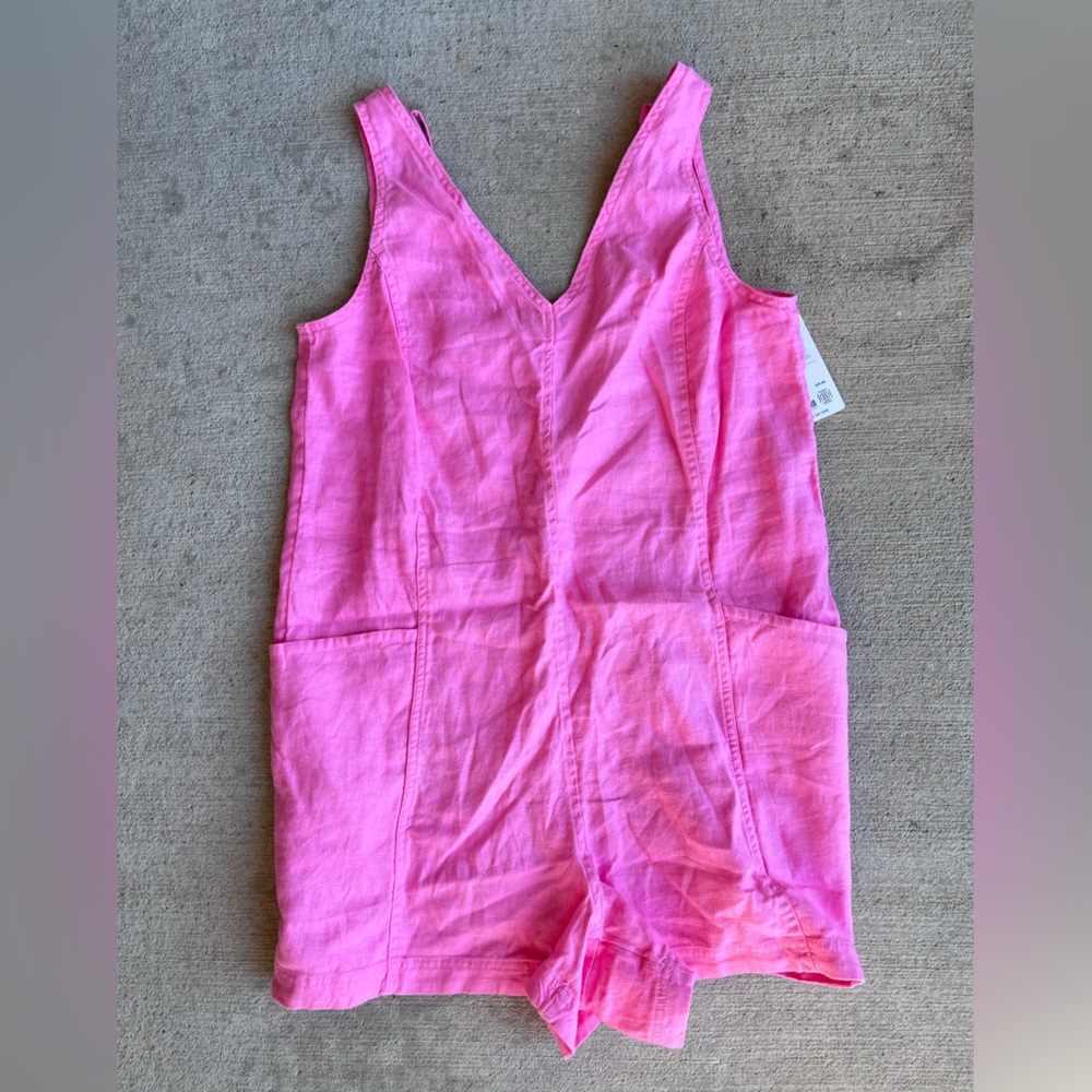 Athleta retreat linen romper medium tall hot pink onesie romper NWT - Picture 4 of 5